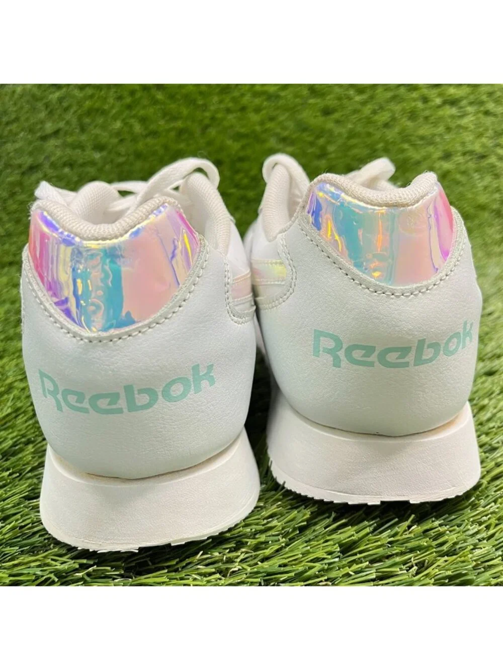 Reebok Glide Womens Size 9 White Blue Athletic Walking Leather Shoes Sneakers